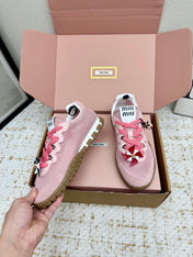 MIUMIU 26S CHARM SNEAKERS IN PINK MESH AND SUEDE