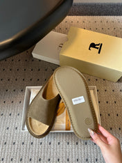 THE ROW 26S THONG SANDALS IN OLIVE GREEN SUEDE