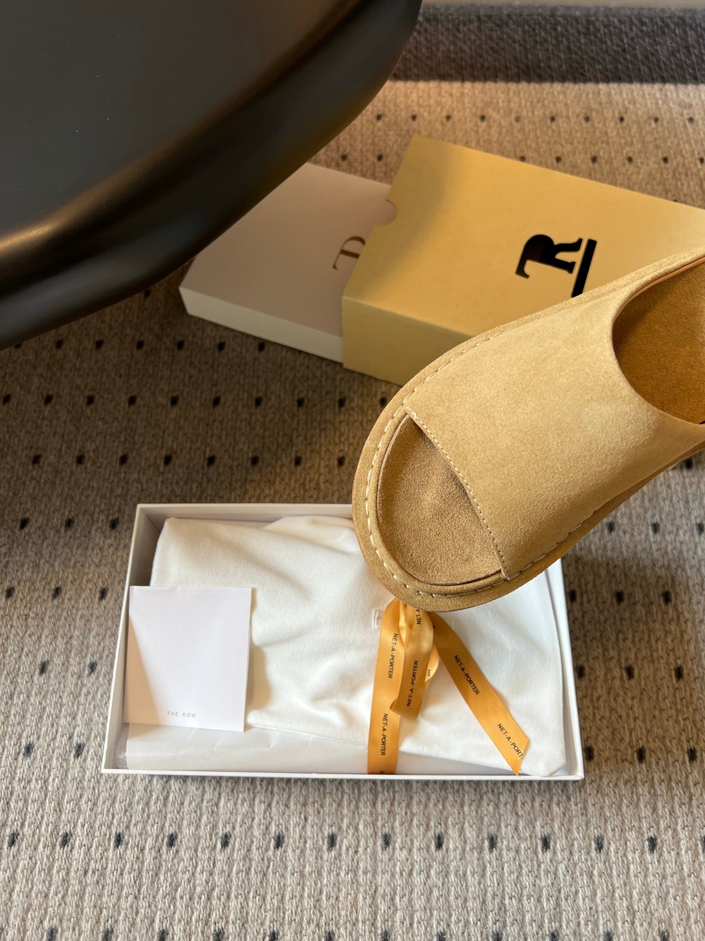 THE ROW 26S OPEN TOE MULES IN SAND BROWN SUEDE