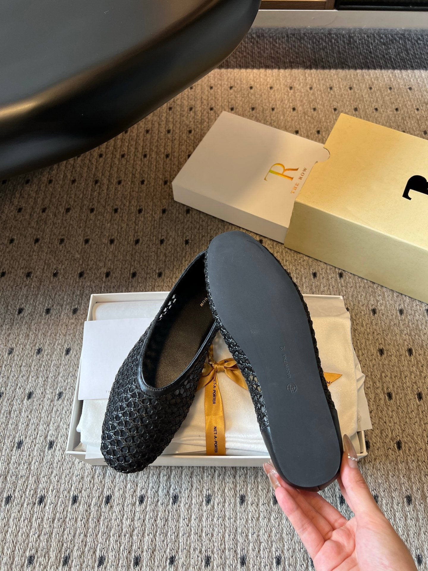 THE ROW 26S BALLET FLATS IN BLACK MESH