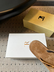 THE ROW 26S THONG SANDALS IN BROWN SPOTTED CALF HAIR AND SUEDE