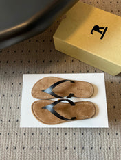 THE ROW 26S THONG SANDALS IN BLACK CALFSKIN AND SUEDE