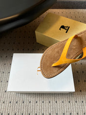 THE ROW 26S THONG SANDALS IN MUSTARD YELLOW SUEDE