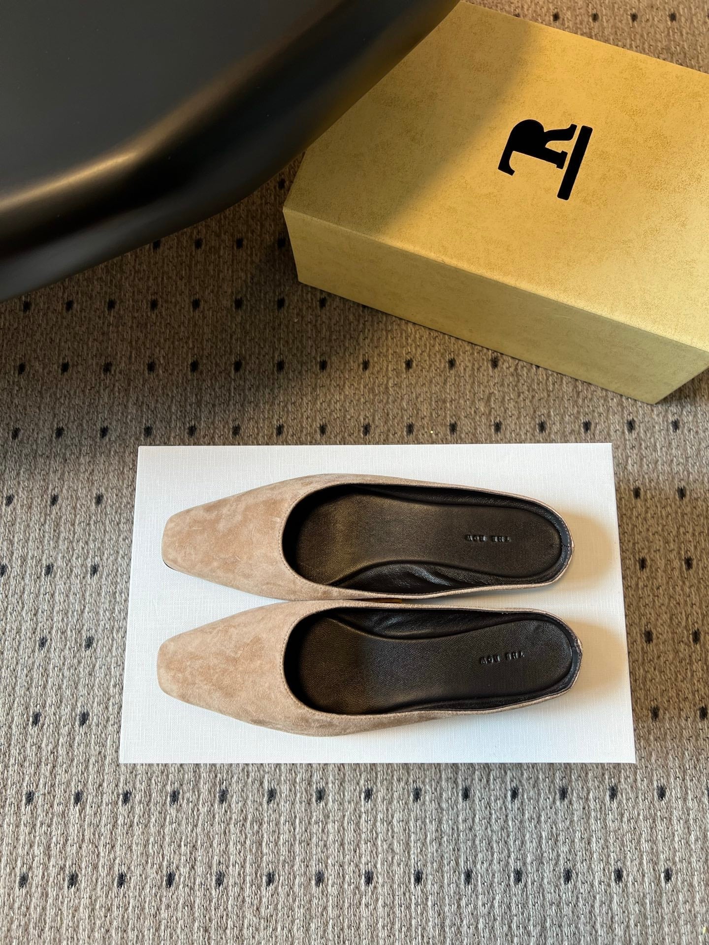 THE ROW 26S SQUARE TOE BACKLESS SLIDES IN LIGHT BROWN CALF HAIR