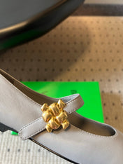 BOTTEGA VENETA 26S MARY JANE FLATS IN DARK GREY LAMBSKIN WITH GOLD HARDWARE