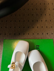 BOTTEGA VENETA 26S MARY JANE FLATS IN WHITE LAMBSKIN WITH GOLD HARDWARE