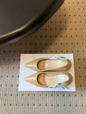 DIOR 26S POINTED-TOE PUMPS 95MM IN BEIGE CALFSKIN WITH J'ADIOR BOW