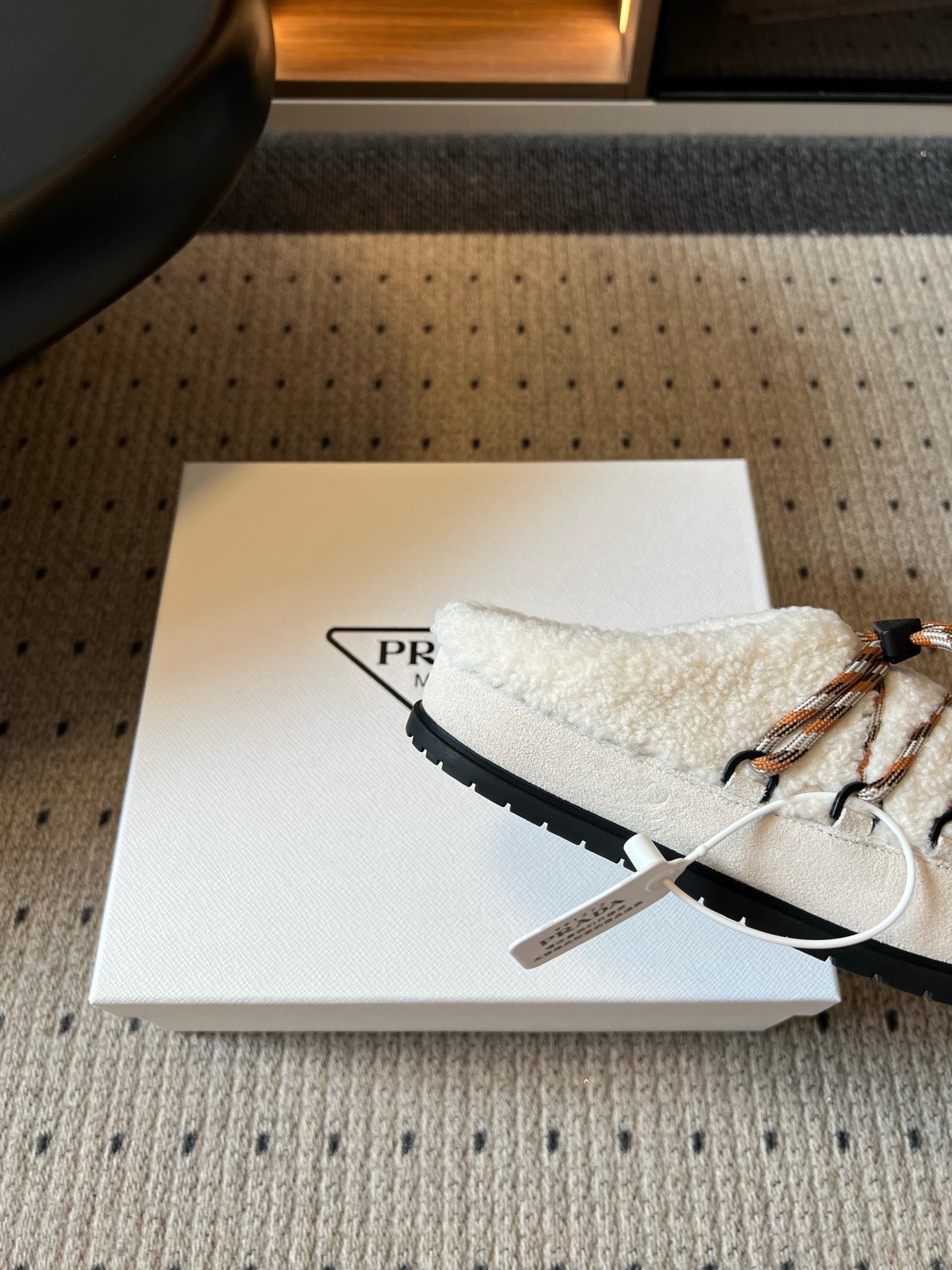PRADA 26S WOVEN MULES IN IVORY SUEDE AND WOOL