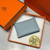 CALVI DUO COMPACT CARD HOLDER IN ASH GRAY EPSOM CALFSKIN