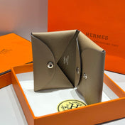 CALVI DUO COMPACT CARD HOLDER IN BEIGE MARFA EPSOM CALFSKIN