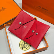 CALVI DUO COMPACT CARD HOLDER IN CRIMSON PINK EPSOM CALFSKIN