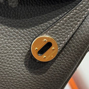 HERMES 25S MINI LINDY 19 IN DARK OLIVE GRAY CALFSKIN GOLD HARDWARE