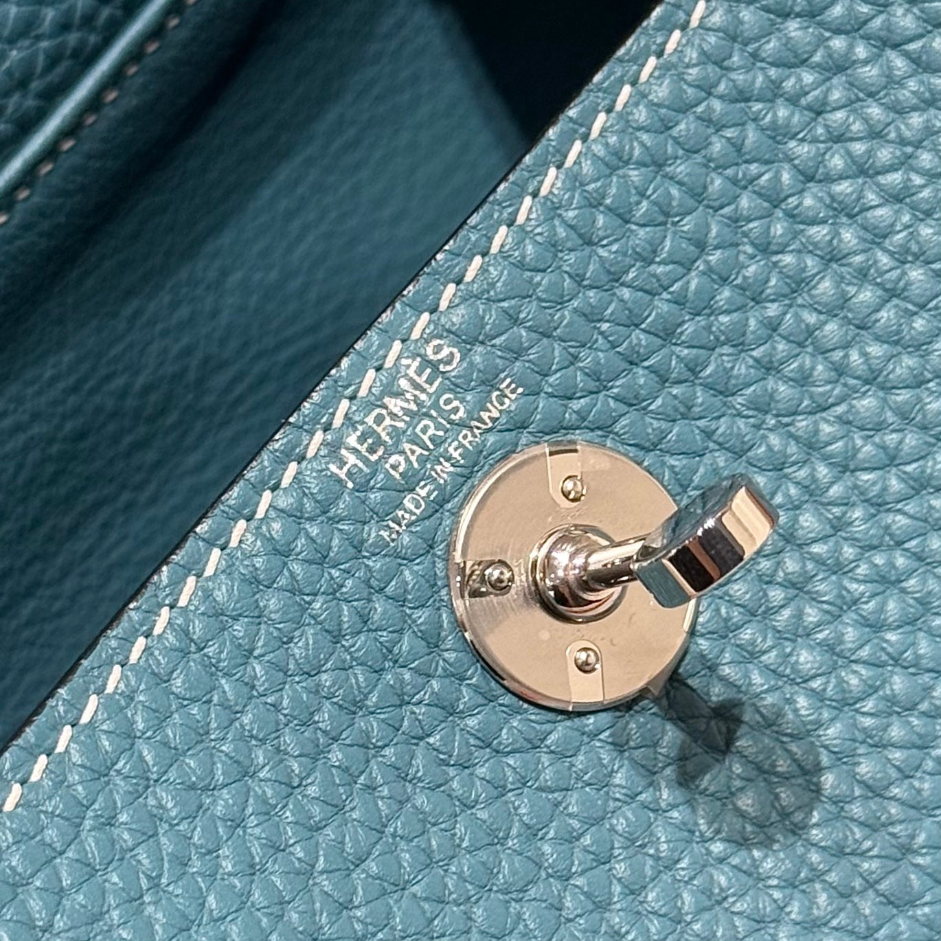 HERMES 25S MINI LINDY 19 IN SLATE BLUE CALFSKIN SILVER HARDWARE