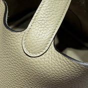 HERMES 25S PICOTIN LOCK 22 IN CROMWELL GRAY CALFSKIN GOLD HARDWARE