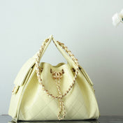 CHANEL 25S HOBO BAG 30 CM IN PASTEL YELLOW LAMBSKIN WITH GOLD HARDWARE