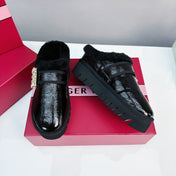VIV WINTER PLATFORM MULES IN BLACK PATENT CALFSKIN