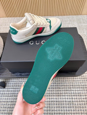 GUCCI 26S MESH SNEAKERS IN LIGHT BEIGE AND GREEN LEATHER