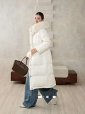 MAX MARA 25S LONG DOWN COAT WITH FOX FUR COLLAR 175