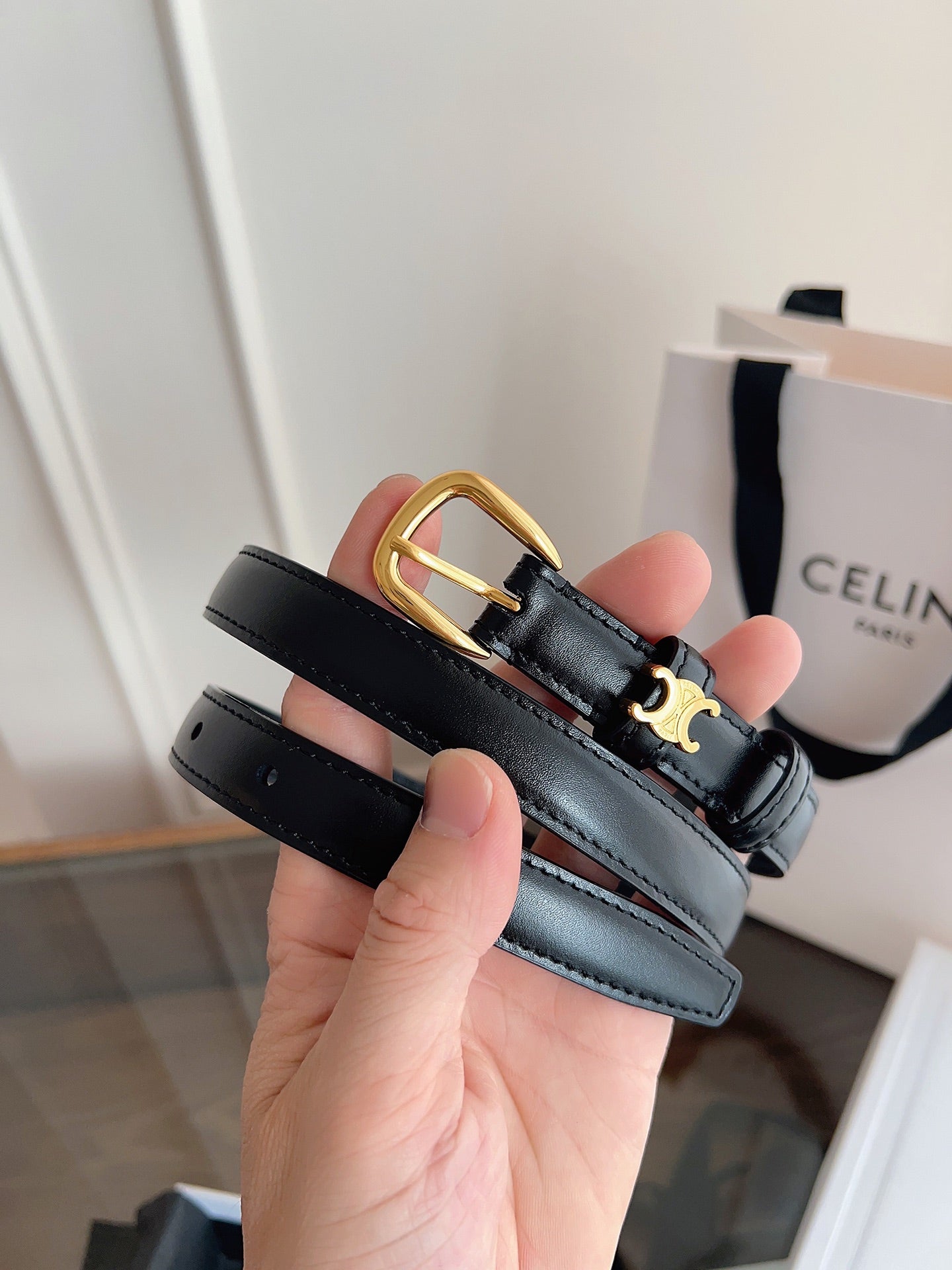 CELINE 26S BELT 18 MM IN BLACK CALFSKIN 658527