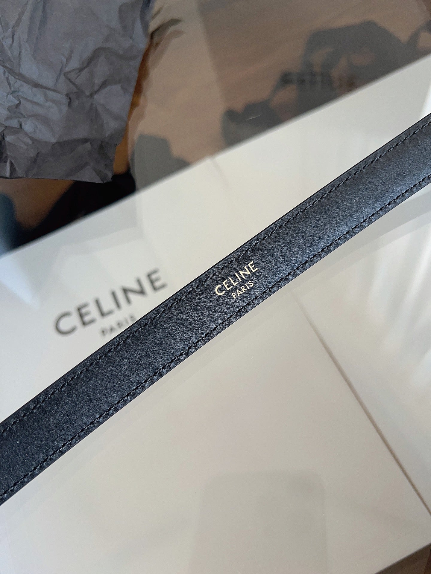 CELINE 26S BELT 18 MM IN BLACK CALFSKIN 658530