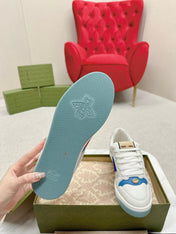 GG WOMEN'S SCREENER TRAINER WHITE AND BLUE CALFSKIN