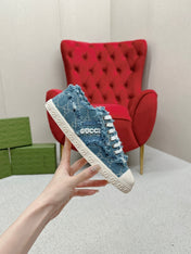 GG TRAINER SCALLOPED TOE BLUE DENIM