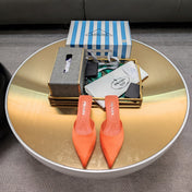 PRADA 26S POINTED TOE MULES 40MM IN ORANGE SATIN