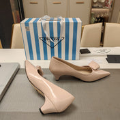 PRADA 26S POINTED TOE PUMPS 45MM IN BEIGE CALFSKIN