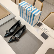 PRADA 26S POINTED TOE PUMPS 45MM IN BLACK CALFSKIN