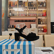 PRADA 26S HEELED SANDALS 65MM IN BLACK SUEDE