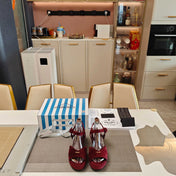 PRADA 26S HEELED SANDALS 65MM IN BURGUNDY RED SUEDE