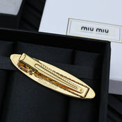MIUMIU 26S CRYSTAL LOGO HAIR CLIP IN PINK ENAMEL AND GOLD TONE METAL 626894