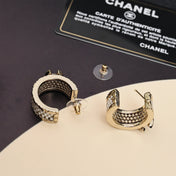 CHANEL 26S DOUBLE C LOGO PEARL & CRYSTAL HOOP EARRINGS IN GOLD METAL 630028