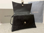 CRUSH SHOULDER BAG 31 IN BLACK CRUSHED CALFSKIN LEATHER STRAP SILVER HARDWARE
