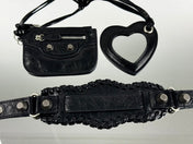 LE CAGOLE LARGE SHOULDER BAG 33 WITH RHINESTONES IN BLACK ARENA LAMBSKIN SILVER HARDWARE