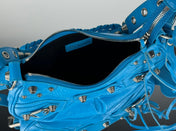 LE CAGOLE SMALL SHOULDER BAG 26 WITH RHINESTONES IN DODPER BLUE LAMBSKIN