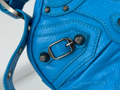 LE CAGOLE SMALL SHOULDER BAG 26 WITH RHINESTONES IN DODPER BLUE LAMBSKIN
