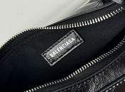 LE CAGOLE SMALL SHOULDER BAG 26 WITH RHINESTONES IN BLACK ARENA LAMBSKIN SILVER HARDWARE