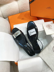 HM 26S INNOCENTE SLINGBACK IN BLACK CALFSKIN SILVER HARDWARE