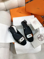 HM 26S INNOCENTE SLINGBACK IN BLACK SUEDE SILVER HARDWARE