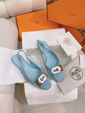 HM 26S INNOCENTE SLINGBACK IN LIGHT BLUE SUEDE SILVER HARDWARE