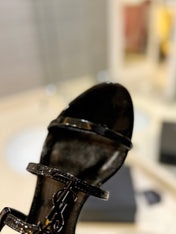 SL LOGO FLAT SANDALS BLACK POLISHED CALFSKIN