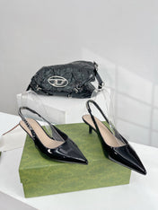 GG SIGNORIA 45 SLINGBACK PUMP GLOSSY BLACK LAMBSKIN