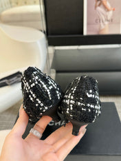 CC MARY JANE IN BLACK MIX WHITE WOOL TWEED