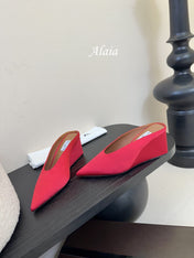 ALAIA HIGH MULES 25S IN RED SATIN