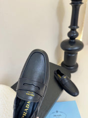 PRADA 25S SHUFFLE LOAFERS IN BLACK CALFSKIN