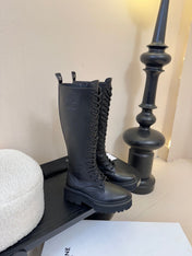 CELINE 26S LACE-UP HIGH-TOP BOOTS 45 MM IN BLACK CALFSKIN