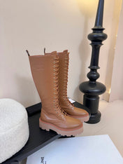 CELINE 26S LACE-UP HIGH-TOP BOOTS 45 MM IN BROWN CALFSKIN
