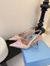 PRADA 26S POINTED TOE SLINGBACK HEELS 60MM IN LIGHT PINK CALFSKIN WITH LOGO