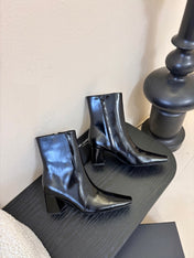 YSL 26S HEELED ANKLE BOOTS IN BLACK SHINY CALFSKIN
